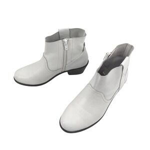 Vionic White Leather Ankle Boots Almond Toe Side Zip Block Heel Womens 7